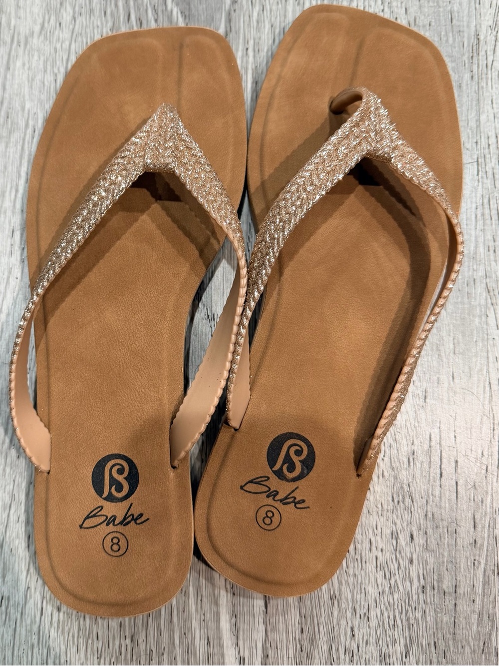 Sandals, BABE COLLECTION flip flops Tan Braided Sparkle Strap Flip Flop Sandals
